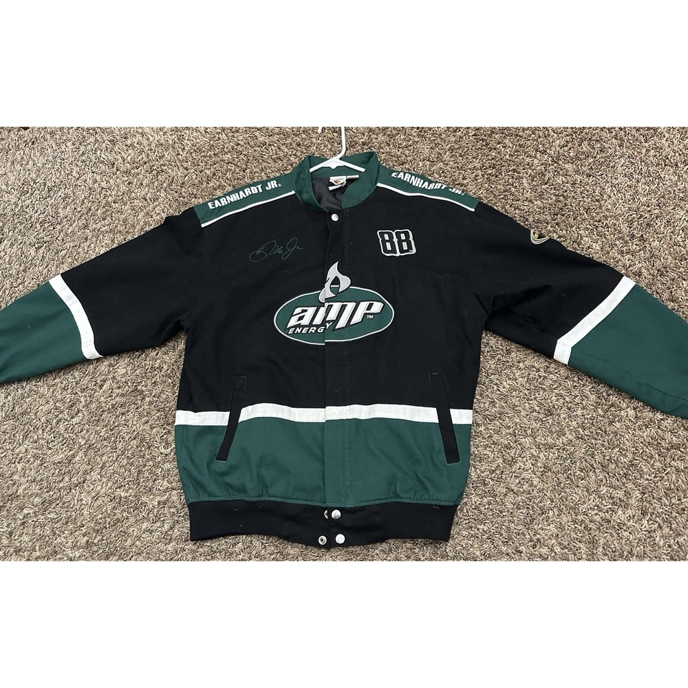 Vintage 90s Dale Earnhardt Jr. AMP NASCAR Jacket – Green Mens Size Large